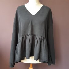 ZARA trf tunika bluzka z falbaną M * czarna grafit * tencel