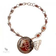 Bardzo Duża Artystyczna Kolia z Karneolami i Motylem