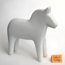 Koń szwedzki, porcelana, biały konik, figurka