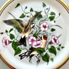 Edwardian Heritage Goldfinch With Convolvulus ❀ڿڰۣ❀ Uroczy, ptasi z kostnej porcelany ❀ڿڰۣ❀