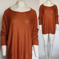 Luźny oversizowy sweter damski rudy brąz na co dzień casual onesize Hu14