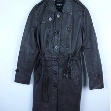 Pepe Jeans skórzany płaszcz skóra leather dark brown / M