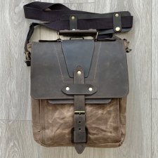 Torba-plecak brązowa ze skóry i bawełny woskowanej Vintage.