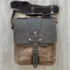 Torba-plecak brązowa ze skóry i bawełny woskowanej Vintage.