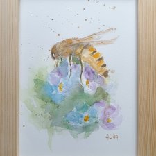 Akwarela ręcznie malowana  Pszczoła +rama