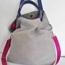 Torba hobo XXL - szarość, kobalt, fuksja