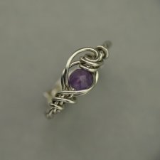 Pierścionek regulowany ametyst, wire wrapping, stal chirurgiczna