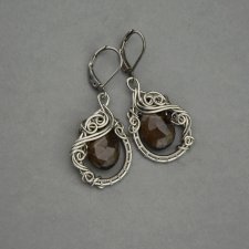 Kolczyki kwarc dymny oryginalne eleganckie wire wrapping