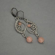 Długie kolczyki kamień słoneczny, wire wrapping, stal chirurgiczna