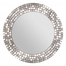 Srebrne lustro okrągłe, srebrne lustro ścienne, lustro mozaikowe w srebrnej oprawie, glamour, lustro do łazienki, Benali, BALMAKO 70 cm