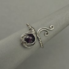 Pierścionek regulowany ametyst, wire wrapping, stal chirurgiczna