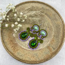 Unikatowe kolczyki sutasz w kolorach wrzosów i oliwek
