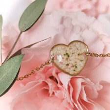 Bransoletka serce koronka - biżuteria z żywicy epoksydowej z suszonymi kwiatami