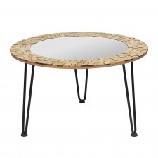 Stolik złoty kawowy, stolik okrągły złoty, stolik z lustrem, mozaika, zdobiony, nogi metalowe, średnica 70 cm, Cirella, BALMAKO