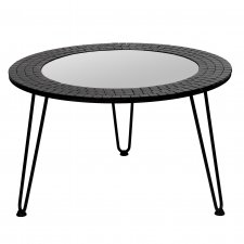 Czarny stolik kawowy, stolik okrągły zdobiony szklaną mozaiką, czarny stolik z trzema metalowymi nogami, średnica 70 cm, Lugo, BALMAKO