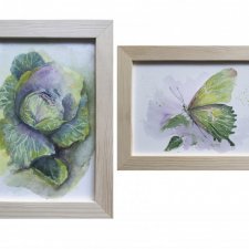 Akwarele Kapusta i Kapustnik +rama 2szt