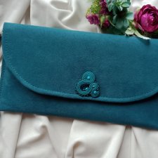 Torebka kopertówka turkusowa, soutache sutasz, petrol kopertówka, szmaragdowa kopertówka
