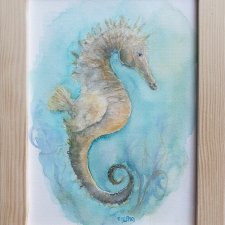 Obraz ręcznie malowany konik morski +rama