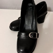 Ryłko r. 37 naturalna skóra buty czarne vintage retro goth lolita obcas stabilny słupek