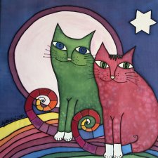 My life with cats - limited Edition 1/1 - Pink full moon - obraz na jedwabiu 40 x 40