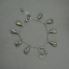 Bransoletka regulowana serce kolorowe labradoryty wire wrapping, stal chirurgiczna,