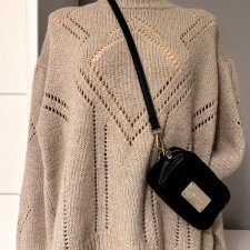 Gruby ciepły wełna alpaka sweter H&M beżowy ażurowy r. S oversize