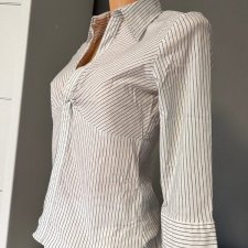 H&M r. 38 M Bluzka koszula bawełna elastyczna biała w klasyczny prążek