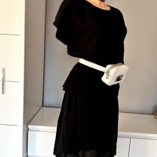 MSCH Moss Copenhagen r. 38 M bawełniany komplet bluzka spódnica czarna  ażurowe haftowane zdobienia