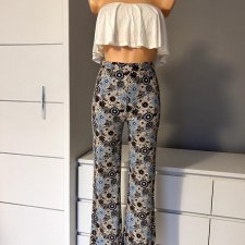 Spodnie vintage S legginsy dzwony rozszerzane bawełna w kwiaty Bik bok