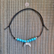 MOON - turkus i srebro 925, bransoletka na sznurku