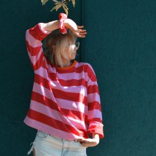 Longsleeve w czerwono różowe paski M/L