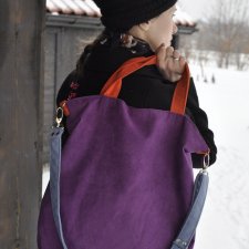 Torba hobo XXL - fiolet, pomarańcz, szaroniebieski