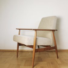 Beżowy Fotel Lisek PRL, Typ 300-190, Po renowacji, Vintage, Włoska tkanina