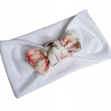 OPASKA bawełna biała z supełkiem kwiaty szeroka 38-45cm