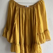 Silk : TODAY - złoto- musztardowa HISZPANKA  zwiewna bluzka jedwabna