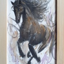 Obraz ręcznie malowany koń +rama