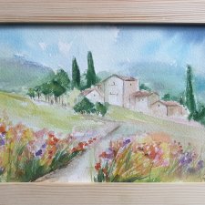 Obraz ręcznie malowany Toskania pejzaż +rama