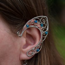 Oryginalne nausznice kolczyki uszy elfa kwarc niebieski elfickie elfie wire wrapping zausznice