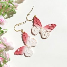 Kolczyki duże motyle róż-biel