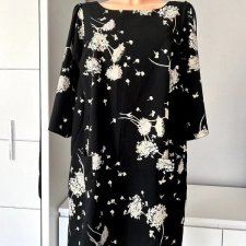 Blue Chameleon r. L 40 sukienka elegancka elastyczna czarna złota szeroki rękaw 3/4 wzór dmuchawce