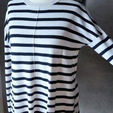 Sweter letni marine czerń biel paski S