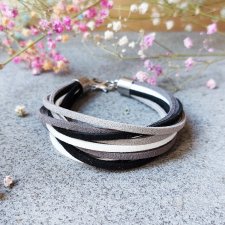 Bransoletka rzemykowa - Czarno-białe - 19 cm