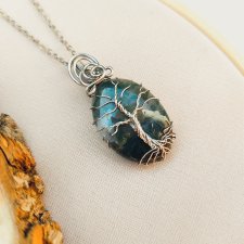 Naszyjnik Drzewo Życia Agat Mszysty stal chirurgiczna wisiorek handmade wirewrapping