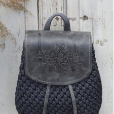 Plecak handmade ze sznurka poliestrowego: 25x23x12 cm w kolorze szarym