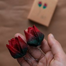 Romantyczny prezent dla niej - kolczyki TULIPANY premium ciemnoczerwone