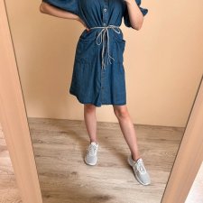 Via Signoria L 40 100% lyocell sukienka jeansowa bufiaste rękawy na guziki