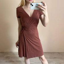 H&M S 36 basics brązowa sukienka wiązana z boki