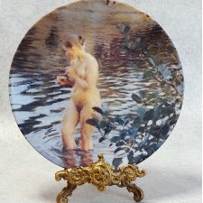 PORCELANOWY KOLEKCJONERSKI TALERZ RÖRSTRAND "HUTTRANDE FLICKA" Ø 21CM ANDERS ZORN