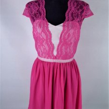 Asos szyfonowa sukienka mini koronka róż 34 / XS