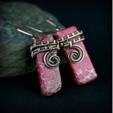 Jaspis lazurowe wybrzeże kolczyki wire wrapping